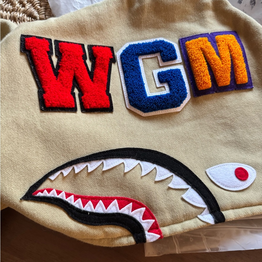 Bape Tan Zip-Up Sweater with Red, Blue & Orange Letter Patches